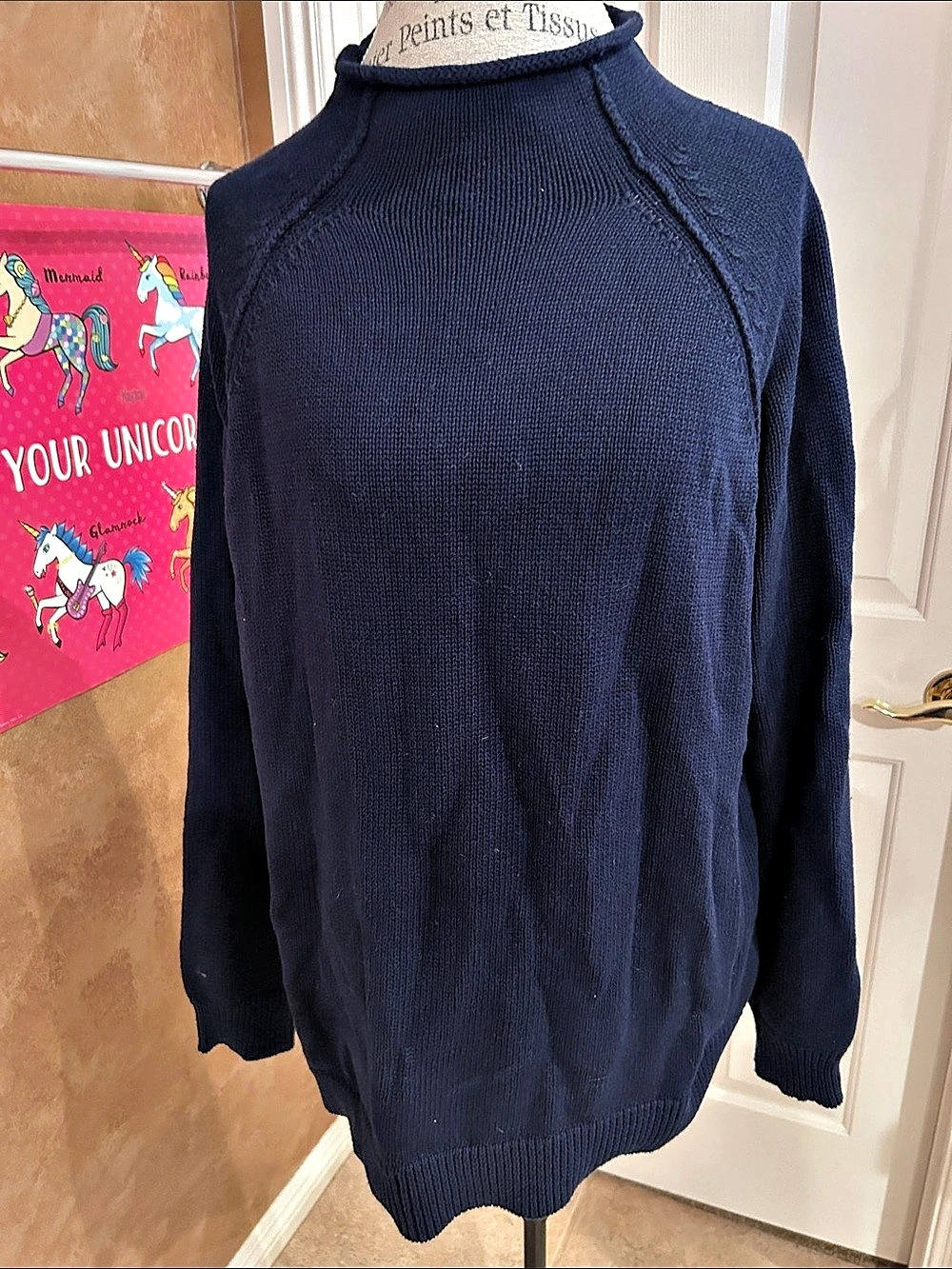 Belk Fashion 1EA726S356 Navy Red Heart Turtleneck XXL NWT